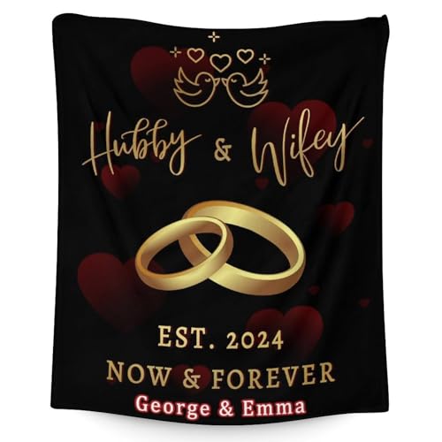 Mercuryelf Custom Wedding Throw Blanket - Soft, Fuzzy & Warm - 40x50 Inches Marriage Prayer Blankets for Bride, Groom - Black Modern Throws Gifts for Newlywed Couples