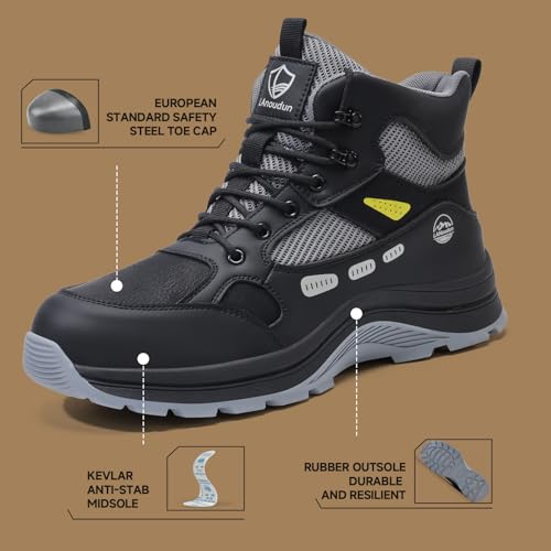 Image of Steel Toe Boots for Men Indestructible High Top Work Shoes for Men Comfortable Safety Shoes Puncture Proof Hiking Construction Shoes Botas de Trabajo para Hombre