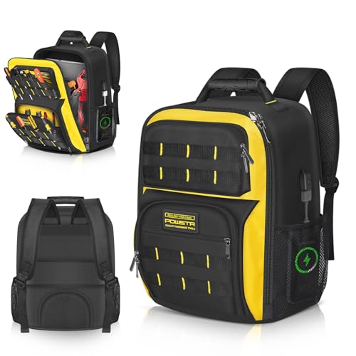 POWSTR 18 in Heavy-duty Tool Backpack with USB Port,Waterproof Electrician Tool Bag Backpack with 23