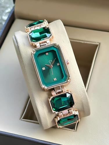 Image of AMERICANVIBER Luxury Women's Analog Watch with Diamond-Studded Rectangular Dial & Stone-Studded Bracelet Strap, Premium Rose Gold Designer Ladies Wrist Watch