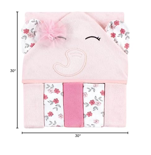 Image of Hudson Baby Unisex Baby Hooded Towel and Five Washcloths, Floral Pretty Elephant, One Size