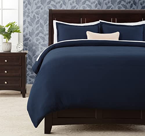 Chanasya Premium Solid Duvet Cover Set - Duvet Cover (104” x 90”) & 2 Pillow Shams (20” x 36”) - 3-Piece Set - Midnight Blue, King Size
