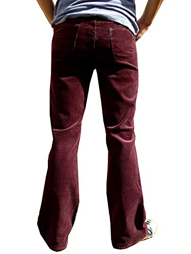 Mens Boot Cut Bootcut Corduroy Flares Pants Retro Burgundy Red2
