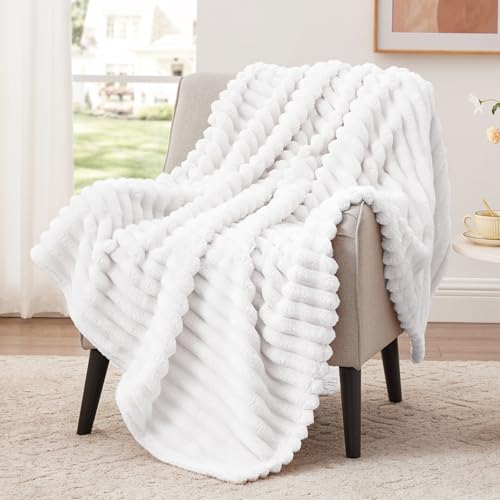 EXQ Home Stripe Twin Size Throw Blanket White for Couch Gentle Soft by EXQ Home - Used condition - US$12.48