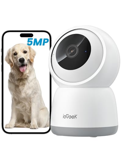 ieGeek 5MP Überwachungskamera Innen,Katzen Hunde Kamera,2.4G/5GHz WLAN,Babyphone mit Kamera,15M Nachtsicht,Bewegungserkennung,Auto Tracking,One Touch...