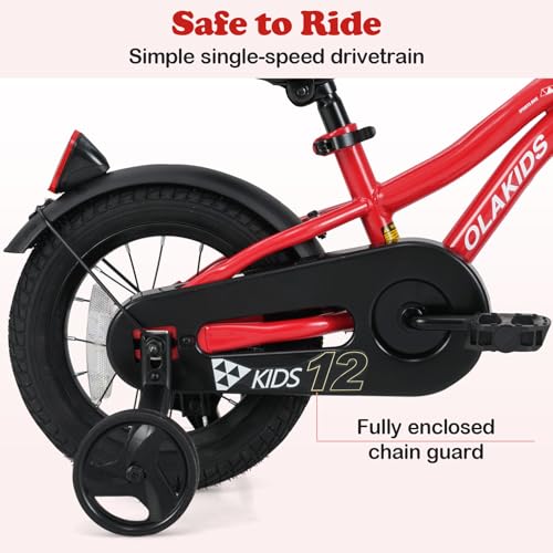 Image of Olakids Kids Bike, 12 14 16 18 Inch Toddlers Bike with Training Wheels Safety Bell Adjustable Seat and Handlebar, Handbrake and Coaster Brake, Children's Bicycle for Boys Girls