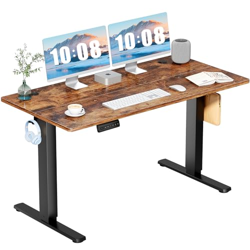 DUMOS 55 Inch Electric Standing Desk Height Adjustable, Sit to Stand Computer Workstations Large Work PC Table Home Office Writing Gaming Desks with Memory Presets for Walking Pad, Bedroom, Rustic