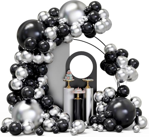 Image of Black & Silver Chrome Metallic Balloons Pack of 50 - 12 Inch Premium Latex Chrome Balloons for Birthday, Anniversary, Engagement, Wedding, Baby Shower, New Year, Graduation & Party Decorations | ARV