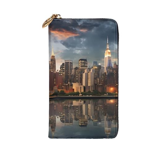 The New York City Skyline Prints Leather Long Clutch Wallet for Fashionable Girls and Women - Durable, Stylish, and Functional, Black, One Size2