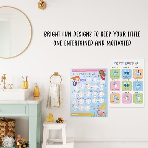 Image of Potty Training Rewards for Toddlers Girl x 10 pcs - Mermaids Underwater - Potty Training Sticker Chart for Girls - Routine Calendar - Train to Poop - Toddler Schedule Chart - by Central 23