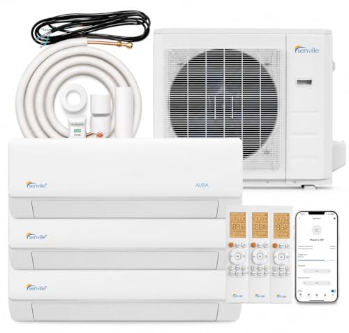 Senville SENA-30HF/T Tri Zone Mini Split Air Conditioner Heat Pump, 28000 BTU, Works with Alexa, White