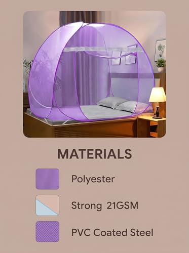 Image of Foldable King Size Mosquito Net | Double Bed Machardani | Durable 30 GSM Polyester Fabric Net Double (6 x 6) feet Bed (Purple)