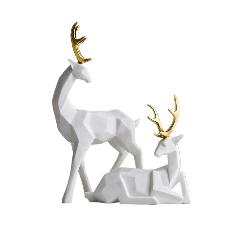 QINGGANG-0224 Desktop Decorations A Pair Of Nordic Style Geometric Deer Ornaments Modern and Simple Home Resin Decorations