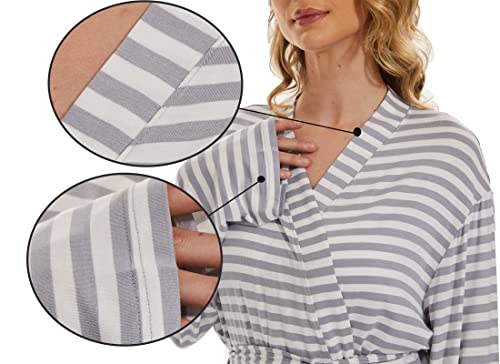 Sweet Rabbit Women's Lightweight Knit Bathrobes (As1, Alpha, X_L, Regular, Regular, White/Grey) #TOP4