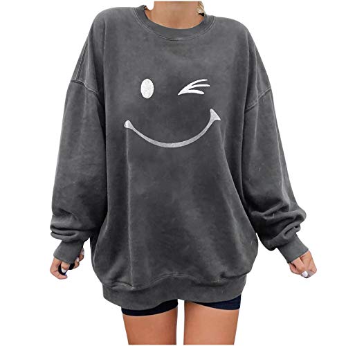 Sweatshirt Smiley Face Oversized Sweatshirt for Women Trendy Hoodie Women's Halloween Pullover Plus Size Tops (Dark Gray, L) Sweatshirt Smiley Face Oversized Sweatshirt for Women Trendy Hoodie Women's Halloween Pullover Plus Size Tops (Dark Gray, L)