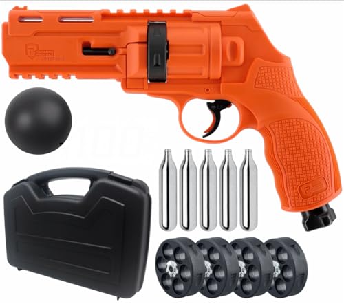 Umarex T4E P2P HDR 50 GEN 2 Self & Home Defense, Less Lethal .50 Caliber Paintball Pistol Limited Edition (Orange, 13J) w/Case, 5xMag, 5xCO2 Tanks | 100x .50 Cal Black Rubber Balls Wearable4U Bundle