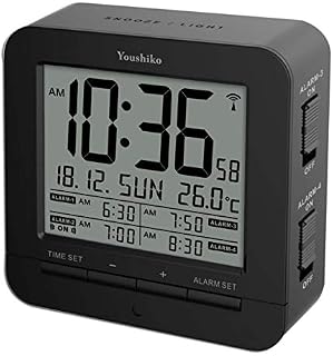Youshiko Digital Radio Controlled ( Official UK & Ireland Version) Alarm Clock with 4 Alarm Times & Automatic backlight with light sensor
