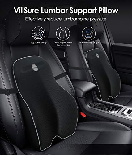 Villsure Lumbar Support Pillow, Memory Foam Back Cushion with Breathable 3D Mesh for Car Seat,Office/Computer Chair and Wheelchair,Ideal Ergonomic Back Pillow for Back Pain Relief