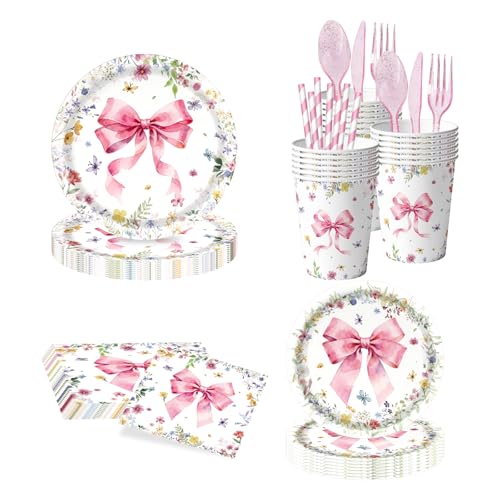160pcs Fournitures fête fleurs sauvages 20 invités rose papillon assiettes