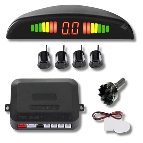 Sensor de Estacionamento Automotivo, 4 Sensores de 18,5mm, Display LED, Alarme Sonoro, Radar de Ré (Preto)