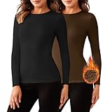 Bonneuitbebe Women's 2 Pack Thermal Tops Comfort Crewneck Long Sleeve Undershirt Women Thermal Baselayer Tops