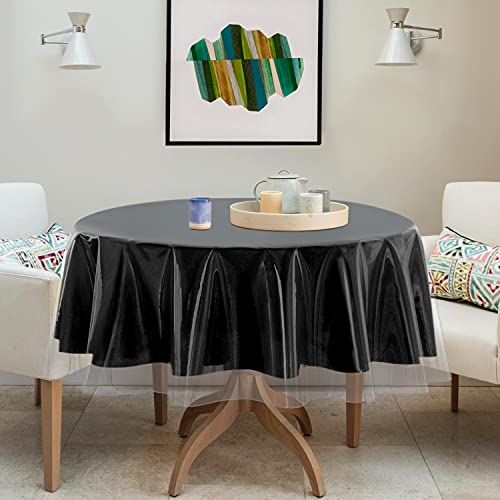 Image of sancua Clear Plastic 100% Waterproof Round Tablecloth - 54 Inch - Vinyl PVC Table Cloth Protector Oil Spill Proof Wipe Clean Table Cover for Dining Tables, Parties & Camping, Crystal Clear