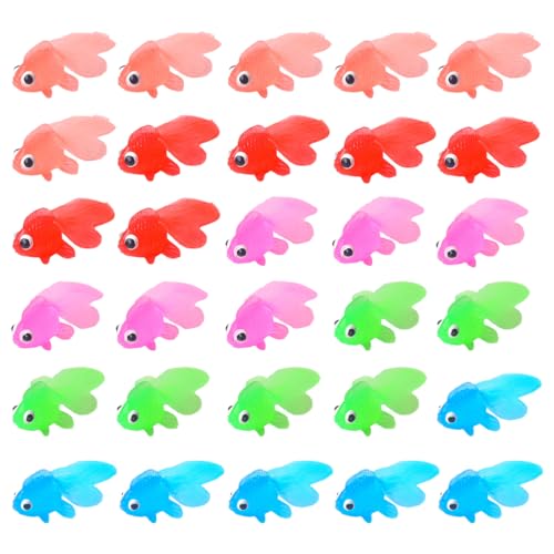 Künstliche Fische Schwimmende Dekorationen, 30 Stück Kleine Gefälschte Fische, Weiche Gummi Goldfische Spielzeuge, Aquarium Ornament, für Katzenspielzeug Aquarium Dekoration, Mehrfarbig