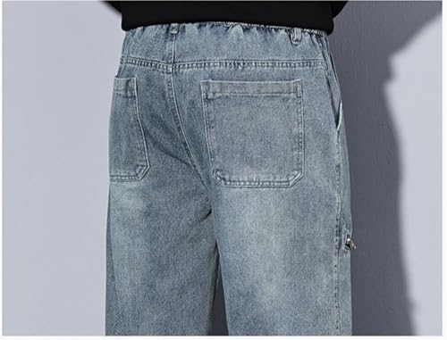 Men's Fake Zipper Design Jeans, Drawstring Mid-Waist Casual Loose Wide-Leg Pants4