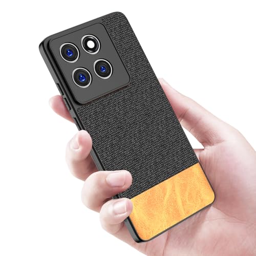 Image of Kapa Soft Fabric & Leather Hybrid Protective Back Cover for Moto Edge 60 / Edge 60 Fusion | Shockproof Slim Hard Anti Slip Back Case (Black,Brown)