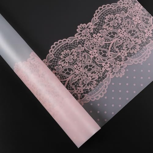Image of Oasis 20 Sheets Korean Style Waterproof Premium Bouquet Wrapping Sheets (58 cm x 58 cm) | Pink Vintage Lace Border Design Flower Wrapping Sheet | Elegant Packaging for Bouquets Gift Wrapping and More