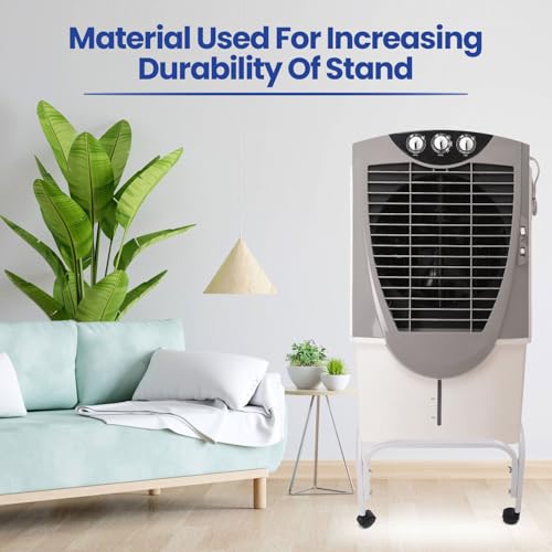 Image of Shop4Ever Cooler Stand | Heavy Duty Metal Adjustable Cooler Stand with 360 Rotating Wheels | Up to 120 KG Load Capacity | Rust-Resistant Base | Suitable for Room & Desert Coolers | White