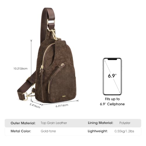 Image of Kattee Sling Bag for Women, Genuine Suede Leather Crossbody Bags | Top grain pebbled cowhide leather fanny pack crossbody purse. Small chest bag with RFID blocking for travel.