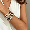 Abiotp 3PCS Gold Chunky Cuff Bracelets for Women Irregular Minimalist Statement Bangle Bracelets Set Open Wide Bangle Arm Cuff Upper Arm Punk Jewelry (Bracelet Style 1) #4