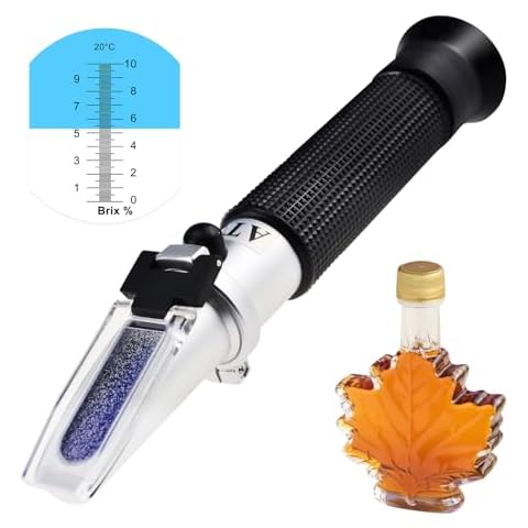 0-10% Brix Refractometer for Testing Sugar Content Maple sap Syrup, Low-Concentrated Sugar Solutions, Tea, Portable Hand Held Sugar Content Measurement with ATC Function and LED Light, pipettes Cover