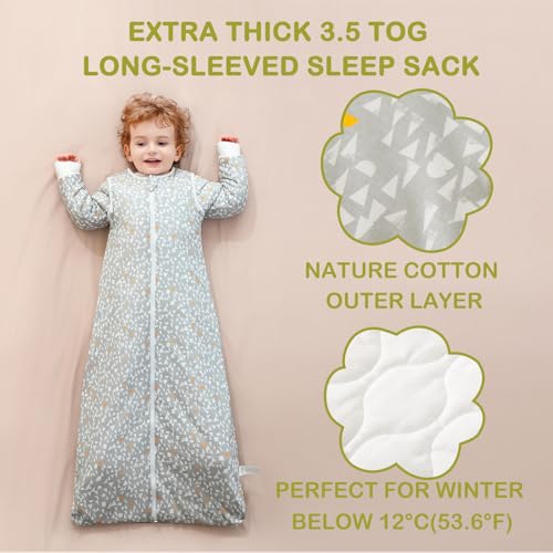 Image of 3.5 TOG Super Soft Winter Sleep Sack, 100% Cotton Thick Warm Baby Wearable Blanket for 0-6 Months, Graphic, Size S