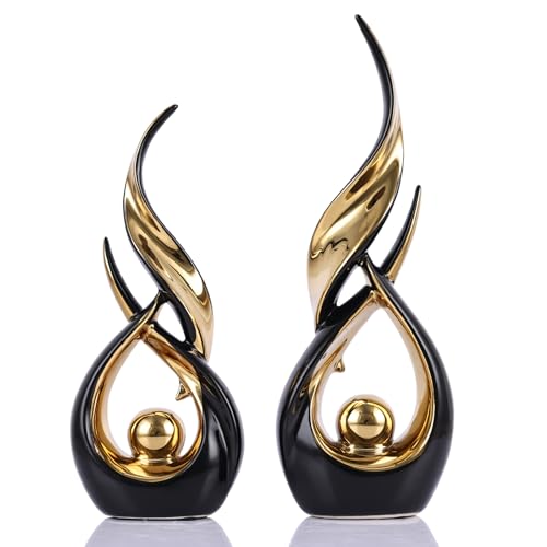 DOVDOV 2-Piece Abstract Black and Gold Home Decor, Ceramic Abstract Sculpture, Modern Artwork, Suitable for Room Coffee Table countertops, Office Bookshelves, Dining Table Centers, entryway Decor.