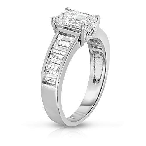 Womens Silver Plated Emerald Cut Style Engagement Ring- Continuous Emerald Cut Stones Running Along the band Of the Ring3