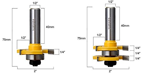 Valiant Tongue & Groove Router Bit Set with Adjustable 1/2 Inch Shank - 2 T Shape Wood Milling Cutters for Professional & Beginner Carpenters - Woodworking Tools for Doors, Drawers, Shelves & More - Thumbnail 2