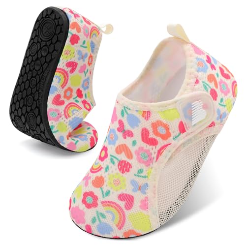 BARERUN Toddler Water Shoes Quick Dry Breathable Mesh Kids Aqua Socks for Beach Pool Lake Swim Non-Slip Lightweight Barefoot Water Shoes for Girls Summer Water Play Pink 6-7 Toddler