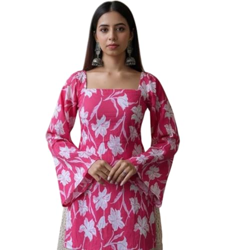 Image of MAHIRA'S Women's Short Kurti, Black Rayon Tunic Top with Embroidered Sleeves, 3 /4 Designer Sleeves