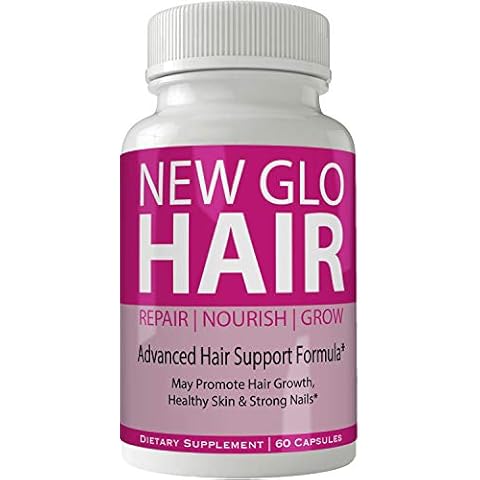 New Glo Hair Skin and Nails Supplement - Advanced Unique Hair Growth Vitamins and Minerals with Biotin - Gluten Free 60 Capsules - Hair Lash Skin and Nails Extra Strength Formula Growth Booster Cover