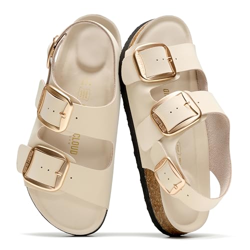 Project Cloud Strandsandalen aus echtem Leder für Damen mit leichten und bequemen Slides für Damen, rutschfeste große Schnalle mit Memory-Schaum, Slingback, Damensandalen (Garda), Offwhite