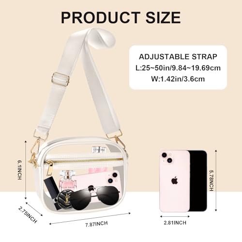 Image of Fibrdoo Clear Bag Stadium Approved, Leather Clear Crossbody Purse Bag for Concerts Sports Events Festivals