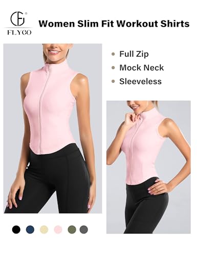 Image of Flygo Women's Full Zip Sleeveless Workout Yoga Active Jacket Vest Golf Shirts