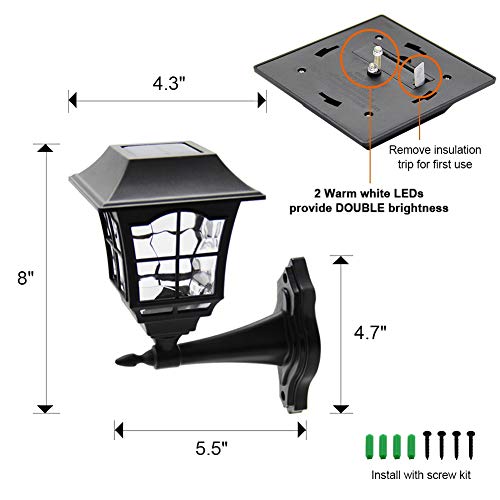 Maggift 6 Lumens Solar Wall Lantern Outdoor Wall Sconce Solar Outdoor Led Light Fixture with Wall Mount Kit, 4 Pack