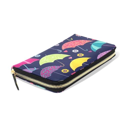 Long Wallets Leather Bifold Wallet for Women Umbrella Print with Zipper Credit Card Holder Large Capacity3