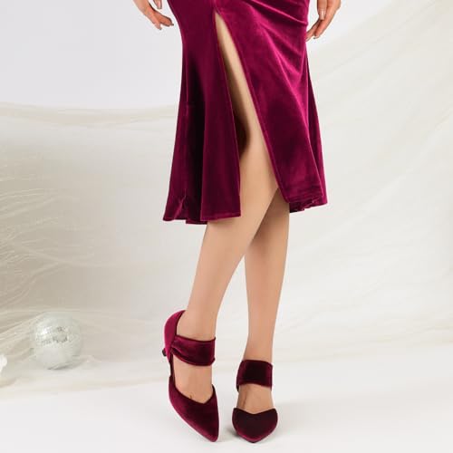 Image of RIBONGZ Kitten Heels for Women Closed Toe Comfortable Low Heels Pointed Toe Sexy Slip on Pumps Bridal Party Dressy Shoes