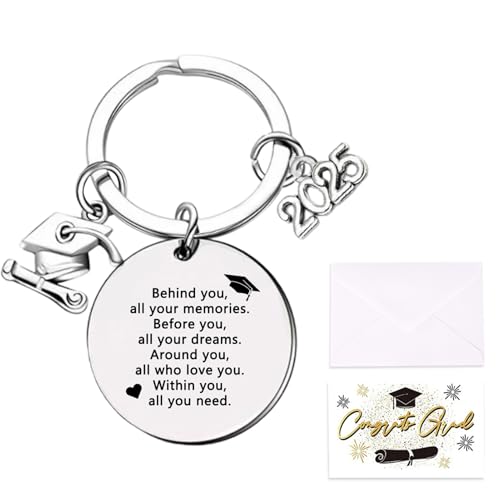 HarnyLoom Abitur 2025 Porte-clés cadeau inspirant pour remise de diplôme pour femme et homme Carte de félicitations Boîte cadeau, Style 3, taille unique