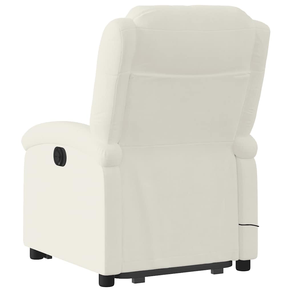 Sillón elevador eléctrico reclinable de terciopelo crema con 6 puntos de vibración y función de elevación automática, cómoda y estable para relajación