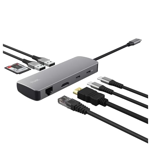 Trust Vylor Hub USB C 8-in-1 Adattatore HDMI 4K@60Hz, Gigabit Ethernet, Lettore di Schede MicroSD/SD, USB-C USB-A, Porta di Ricarica 100W, Docking Station PC Computer Portatili Dell HP MacBook